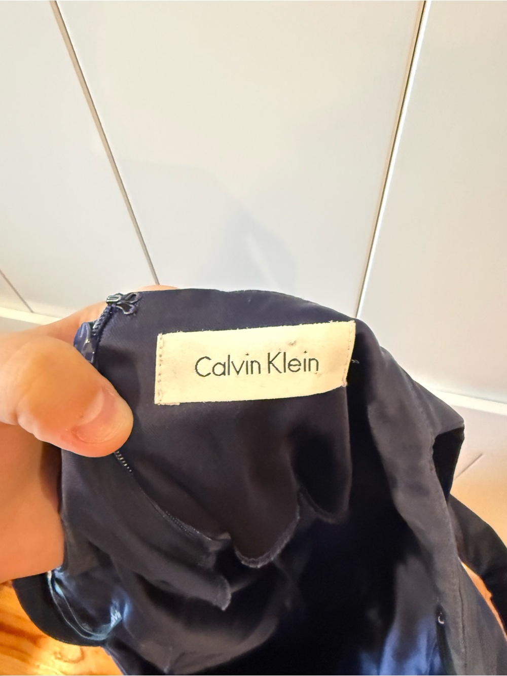 Calvin Klein Navy Satin Square-Neck Midi Dress - Picture 3 of 3